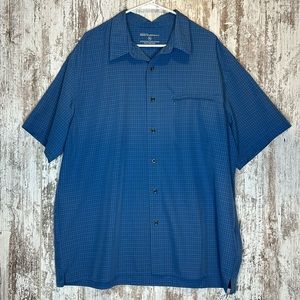 EDDIE BAUER Sport Button Up Shirt Mens XL Blue Plaid Collared Zip Pocket